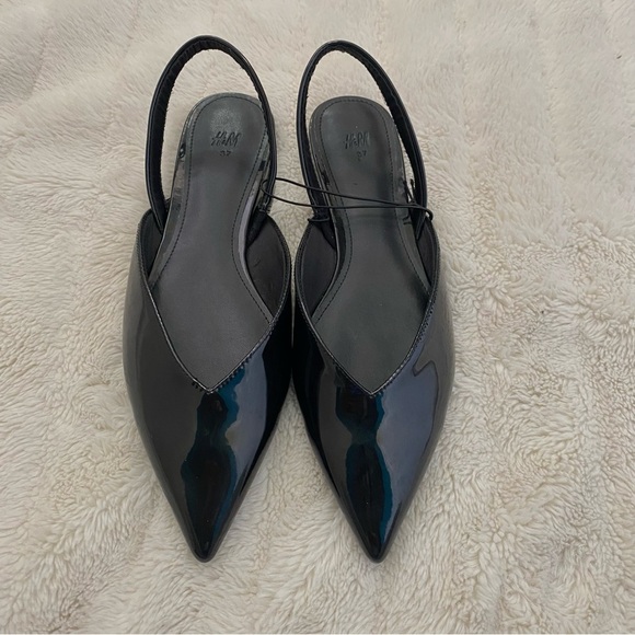 H&M Patent Faux Leather Black Pointed Toe Slingback Flats Sleek Design Size 6 - Picture 2 of 12